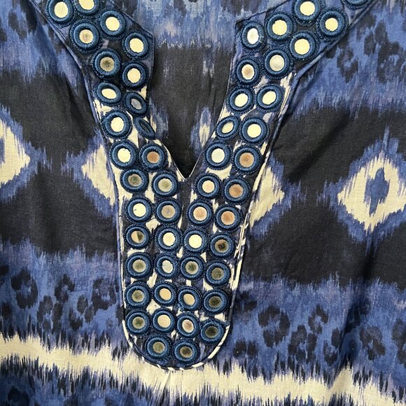 Chicos Sz XL / 3 Blue V Neck 3/4 Sleeve Tunic Top Boho Lightweight Cotton Mirror - Picture 4 of 7